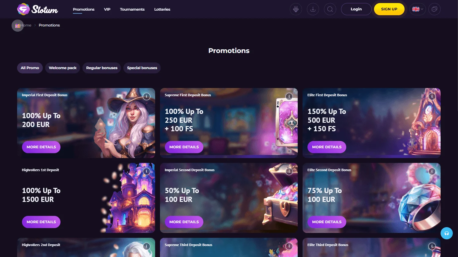 Slotum Casino desktop promotions and bonus offers