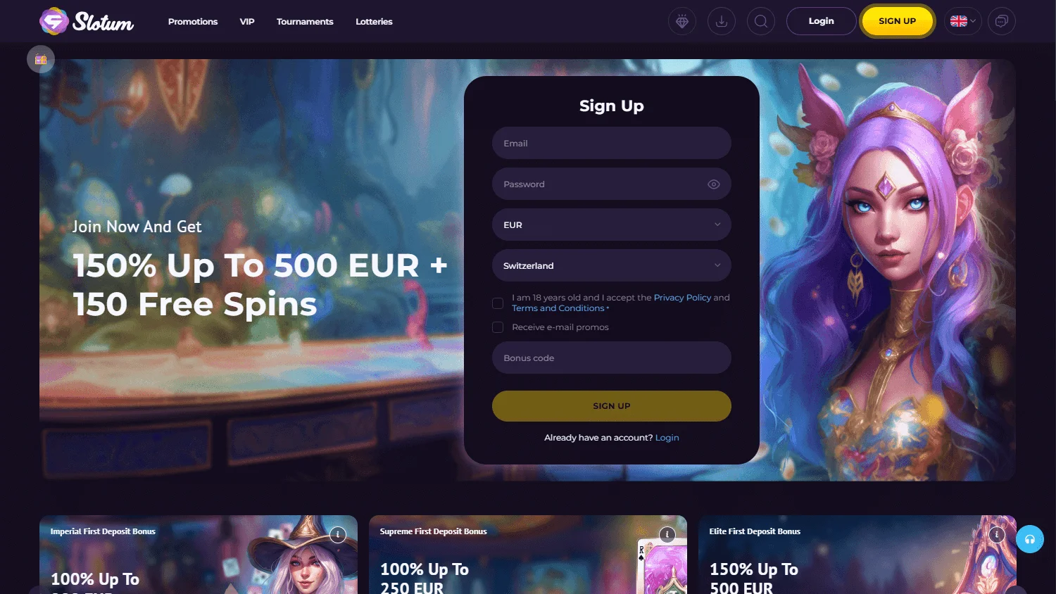 Slotum Casino desktop games selection