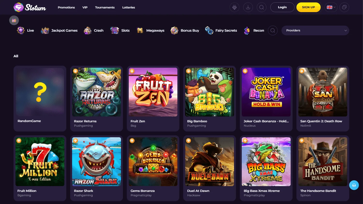 Slotum Casino desktop casino game browsing